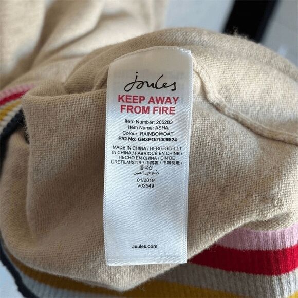Joules Women's Beige Rainbow Stripe Wool Blend Pullover Sweater Size 2 - Picture 6 of 8